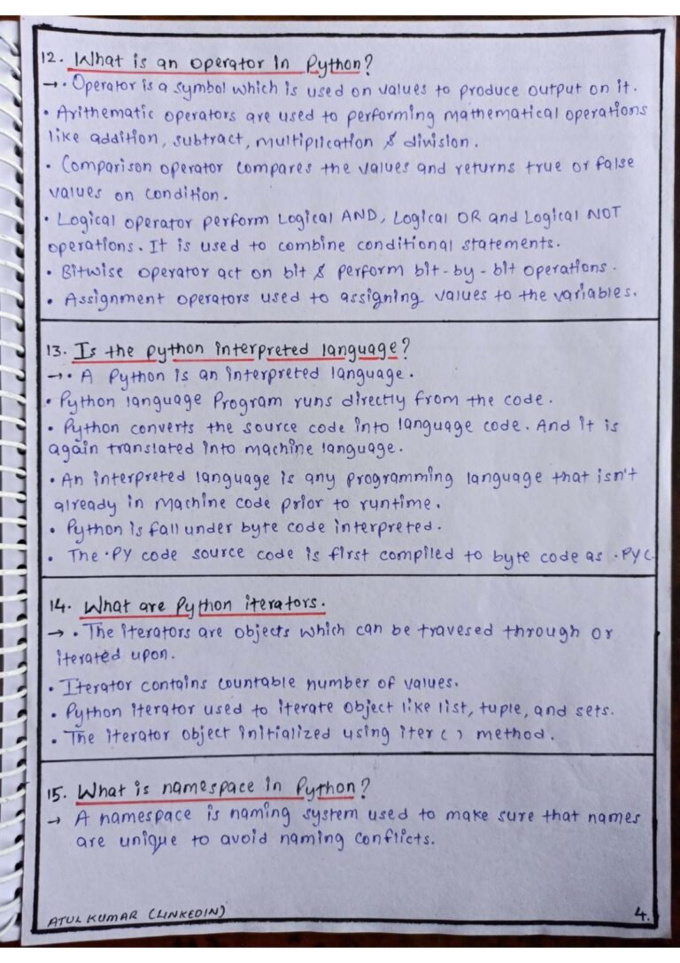 Basics Python Interview Questions And Answers Handwritten Connect Techs