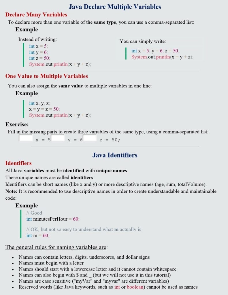 Java Declare Multiple Variables