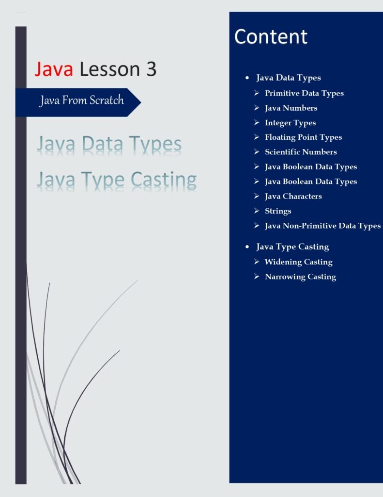 Java From Scratch Lesson 3 PDF (Java Data Types and Casting)