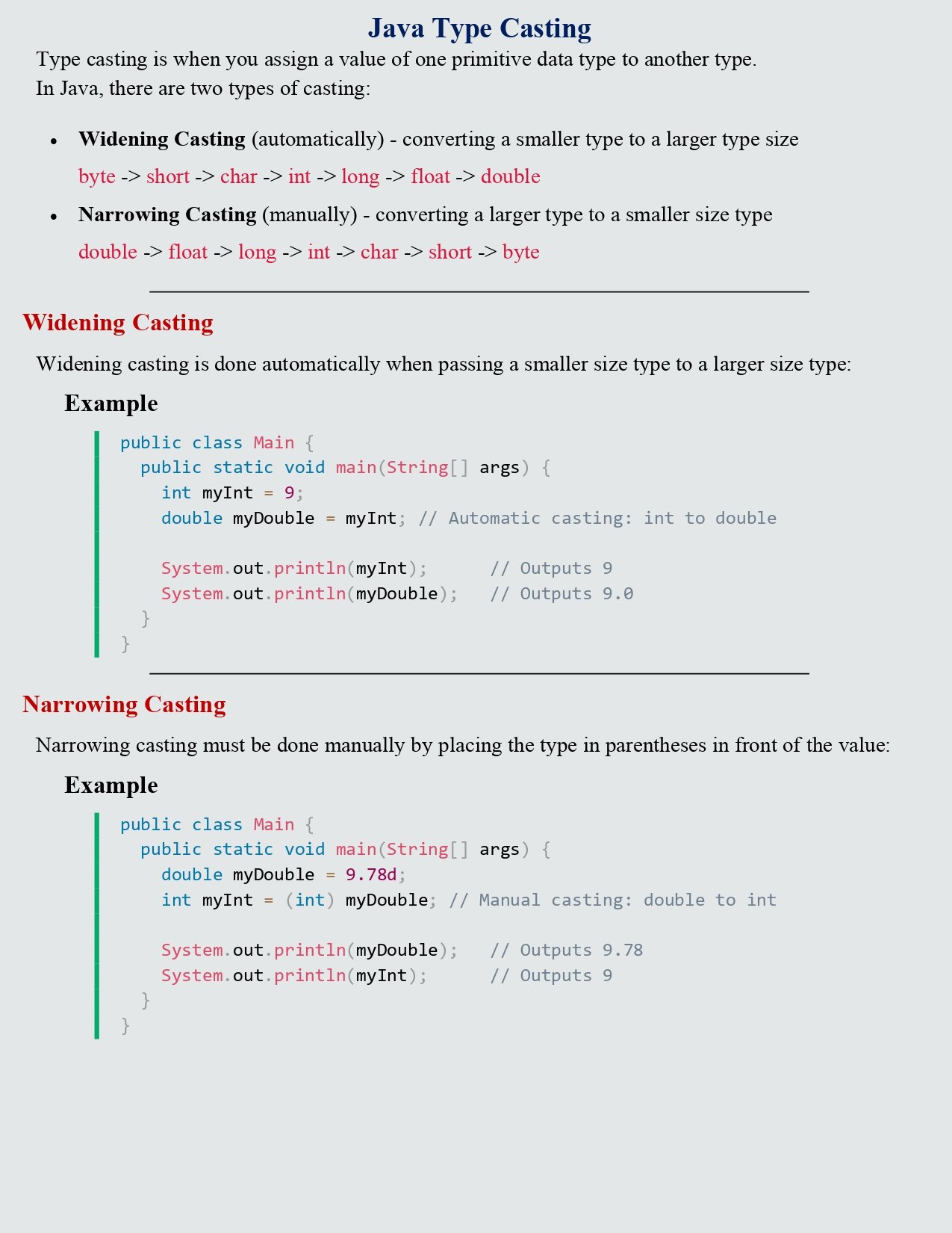 Java From Scratch Lesson 3 Pdf Java Data Types And Casting Connect 4 Techs 9130