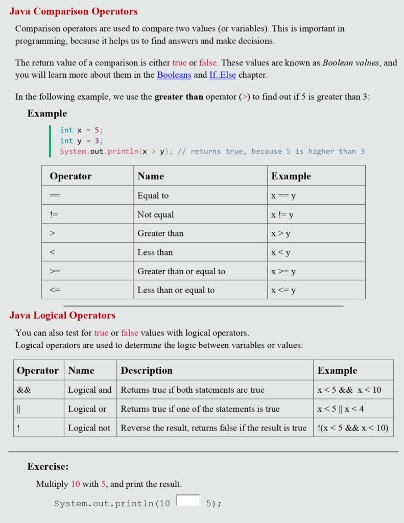 Java Comparison operators