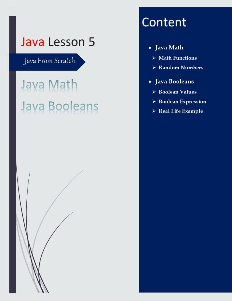 Java From Scratch Lesson 5 PDF (Java Math and Booleans)