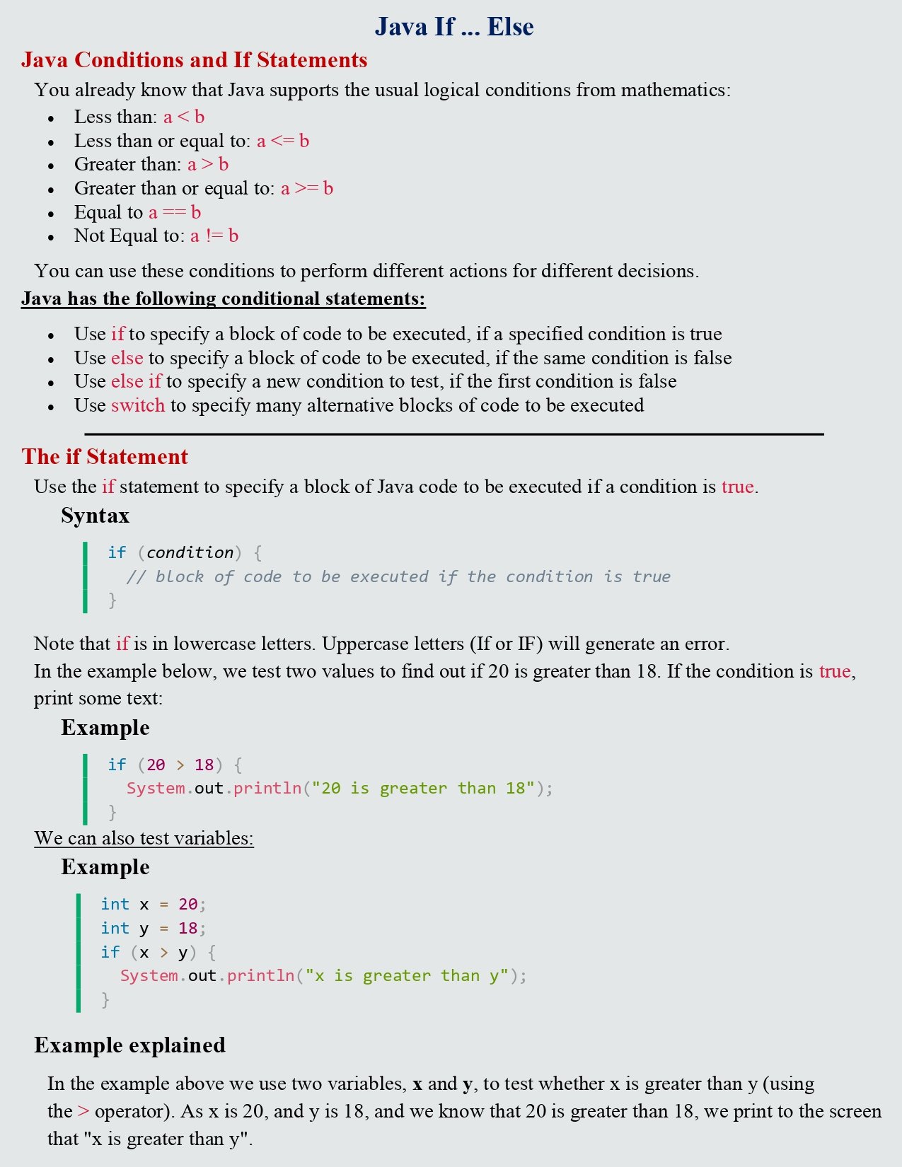 Java From Scratch Lesson Pdf Java If Else And Switch Connect Techs