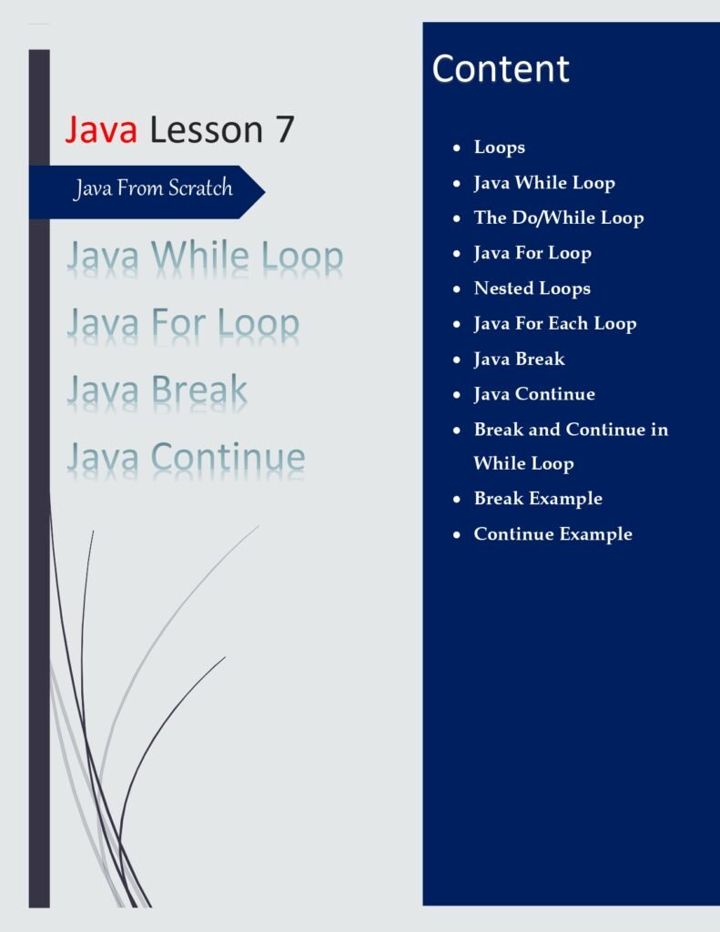 Java From Scratch Lesson 7 PDF (Java While Loop and For Loop)