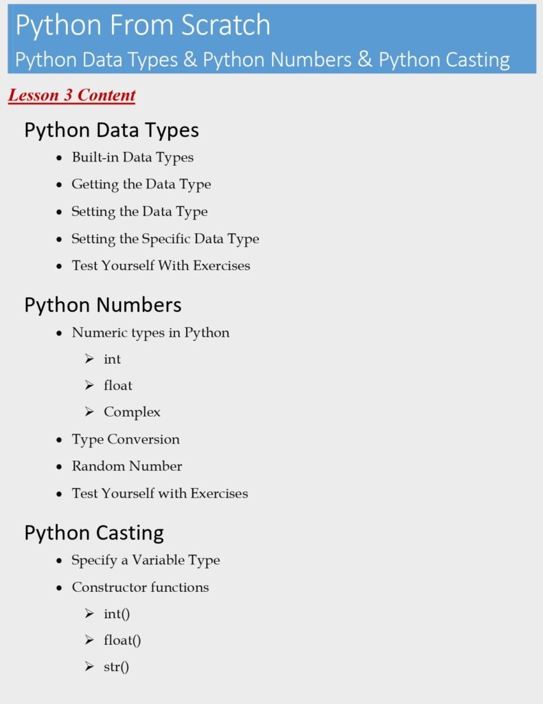 Python From Scratch Lesson 3 (Python Data Types & Python Numbers & Python Casting)