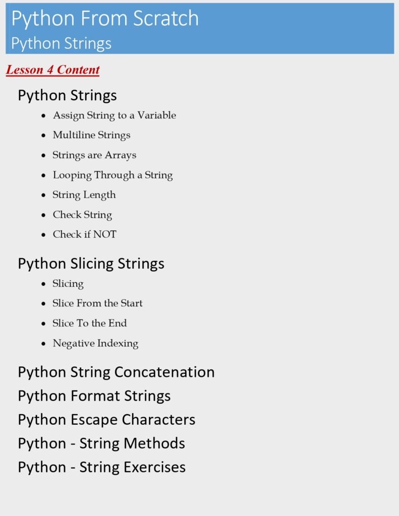 Python From Scratch Lesson 4 PDF (Python Strings)