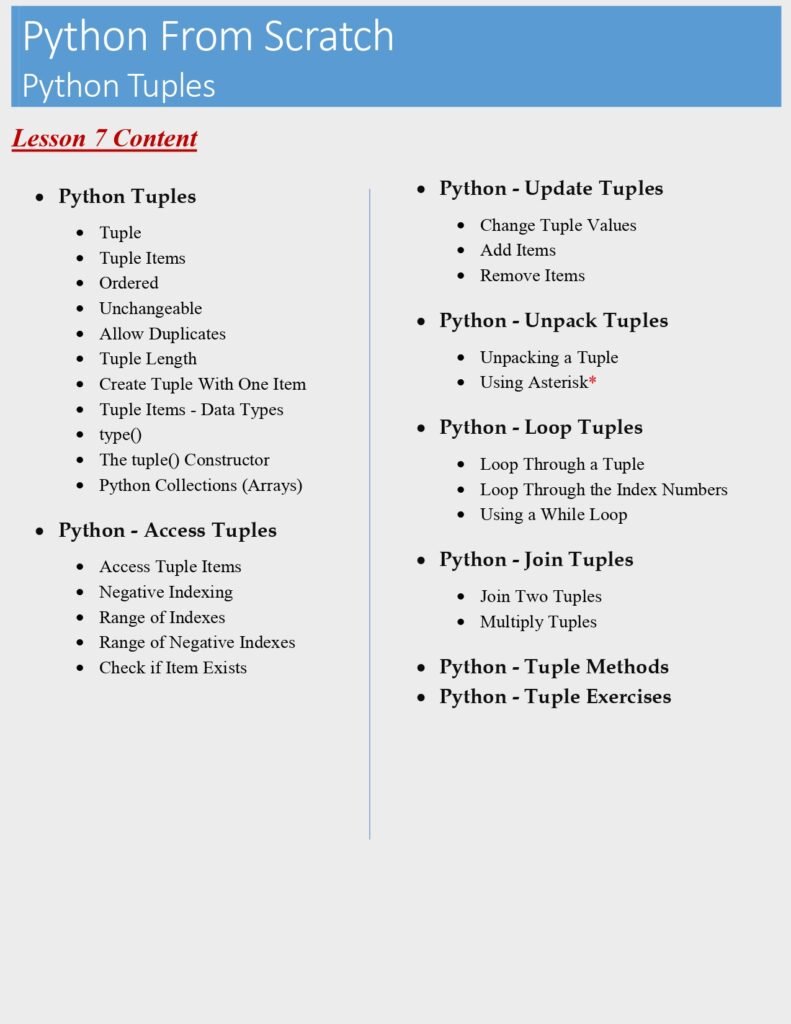 Python From Scratch Lesson 7 PDF (Python Tuples)