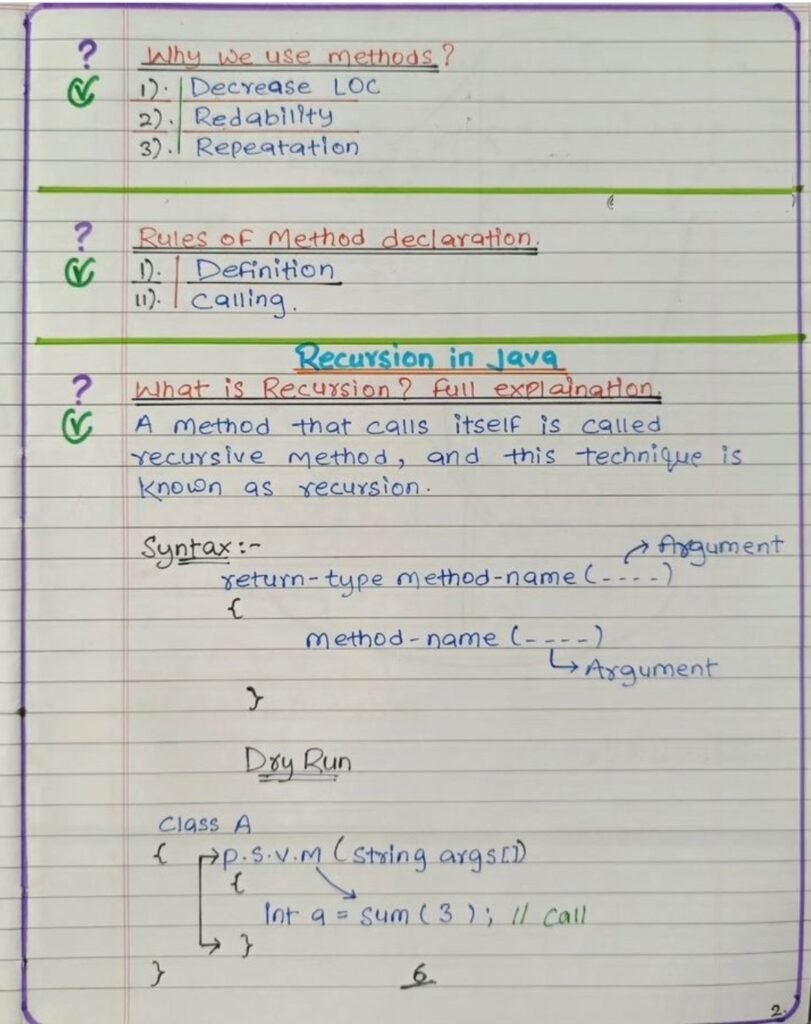 Methods in Java Handwritten Pdf