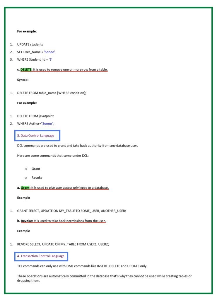 Simple SQL Notes for Interview Preparation page 0004