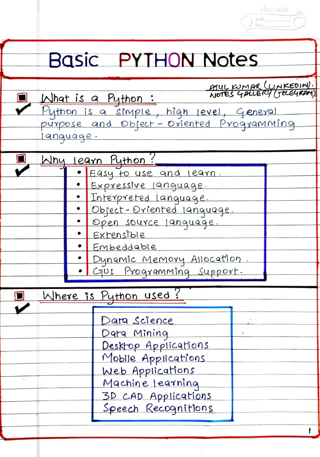 Basic Python Handwritten PDF - Connect 4 Techs