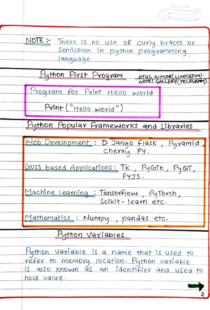 Basic Python Handwritten PDF