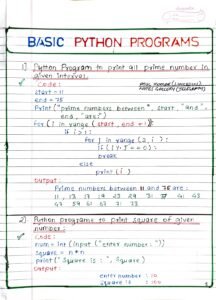 Basic Python Programs Handwritten PDF - Connect 4 Techs