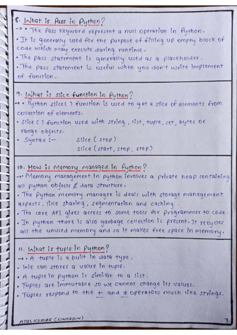 Basics Python Interview Questions and Answers Handwritten - Connect 4 Techs