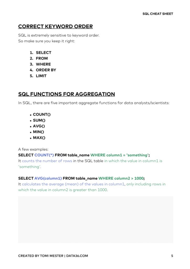 Learn SQL Cheatsheet page 0007