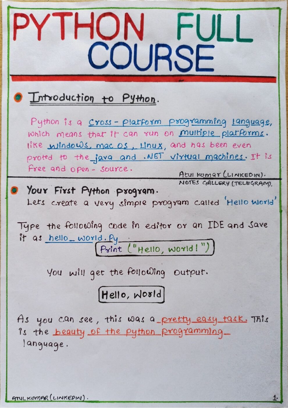 Python Full Course Handwritten - Connect 4 Techs