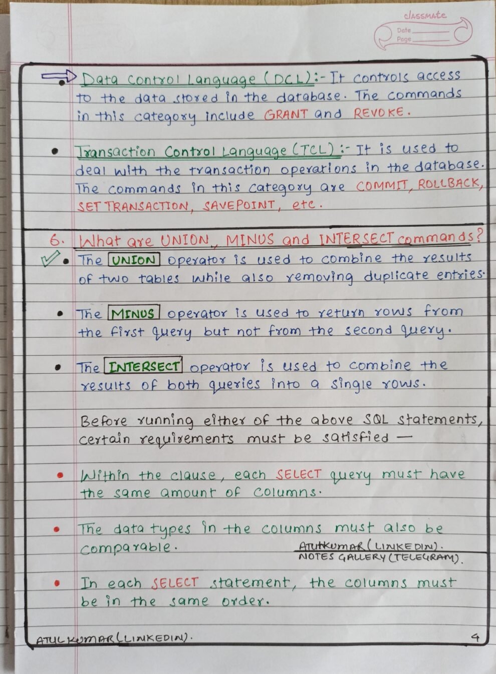 SQL DataBase HandWritten PART 2 - Connect 4 Techs