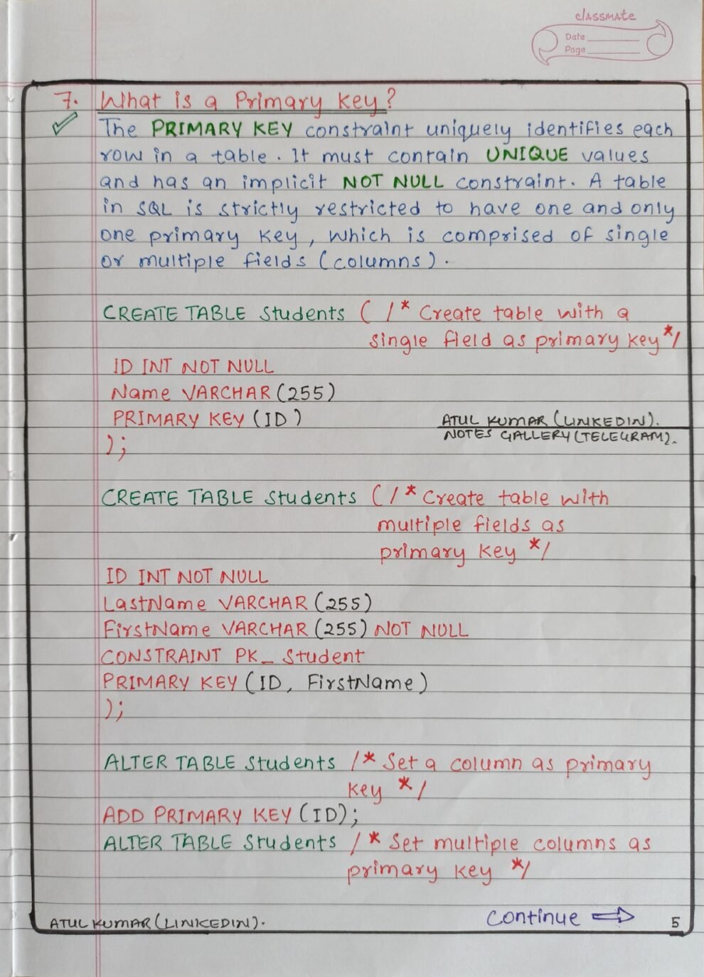 SQL DataBase HandWritten PART 2 - Connect 4 Techs