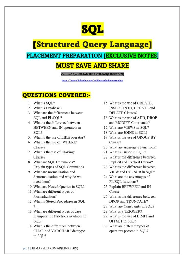SQL Exclusive Notes page 0001