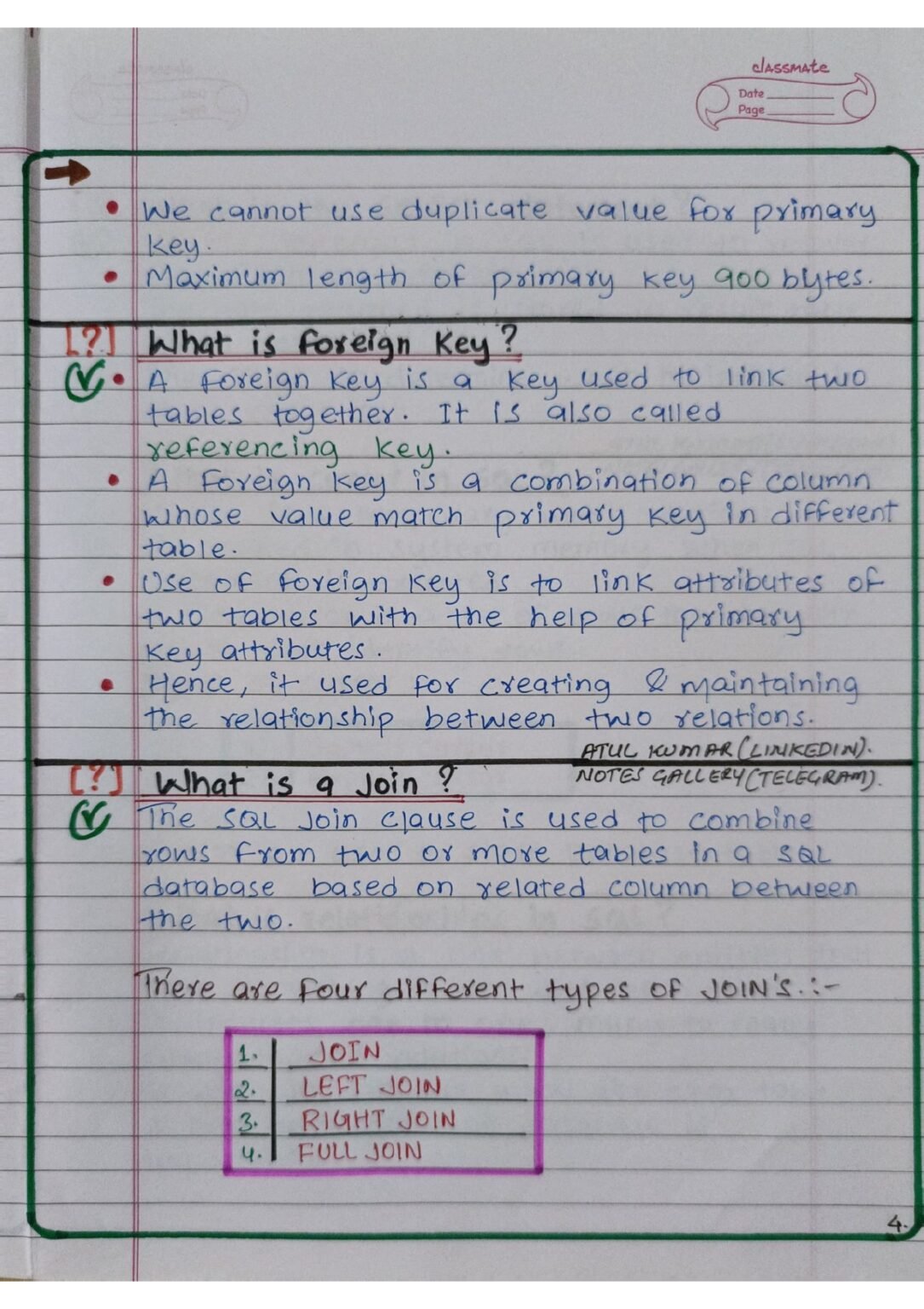 SQL Interview Questions and Answers Handwritten - Connect 4 Techs