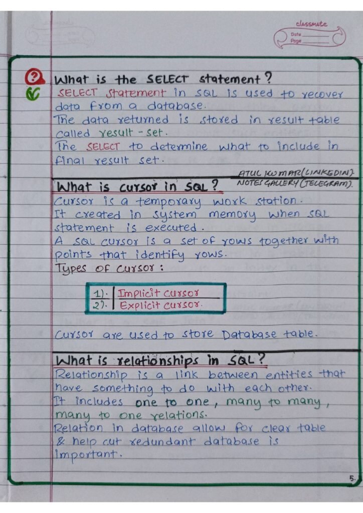 SQL Interview Questions and Answers Handwritten page 0005