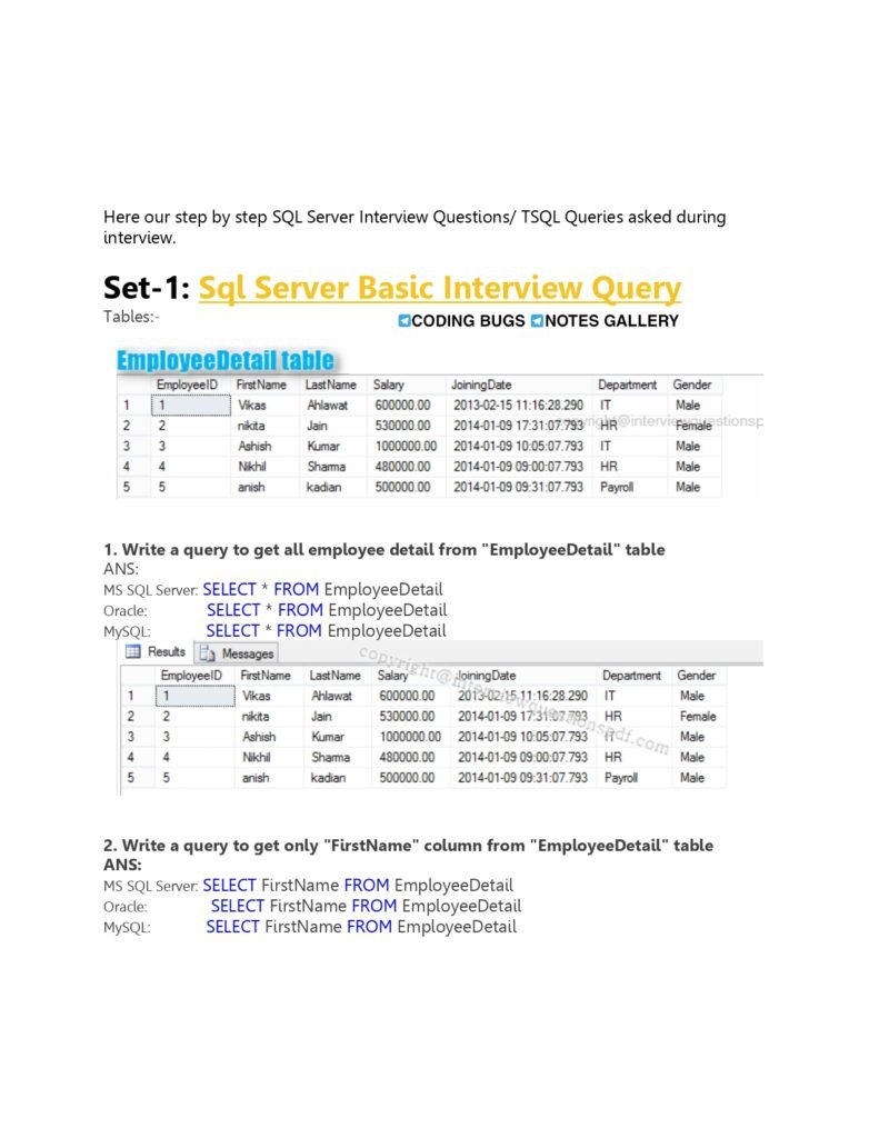 SQL Server Interview Question Answers PDF