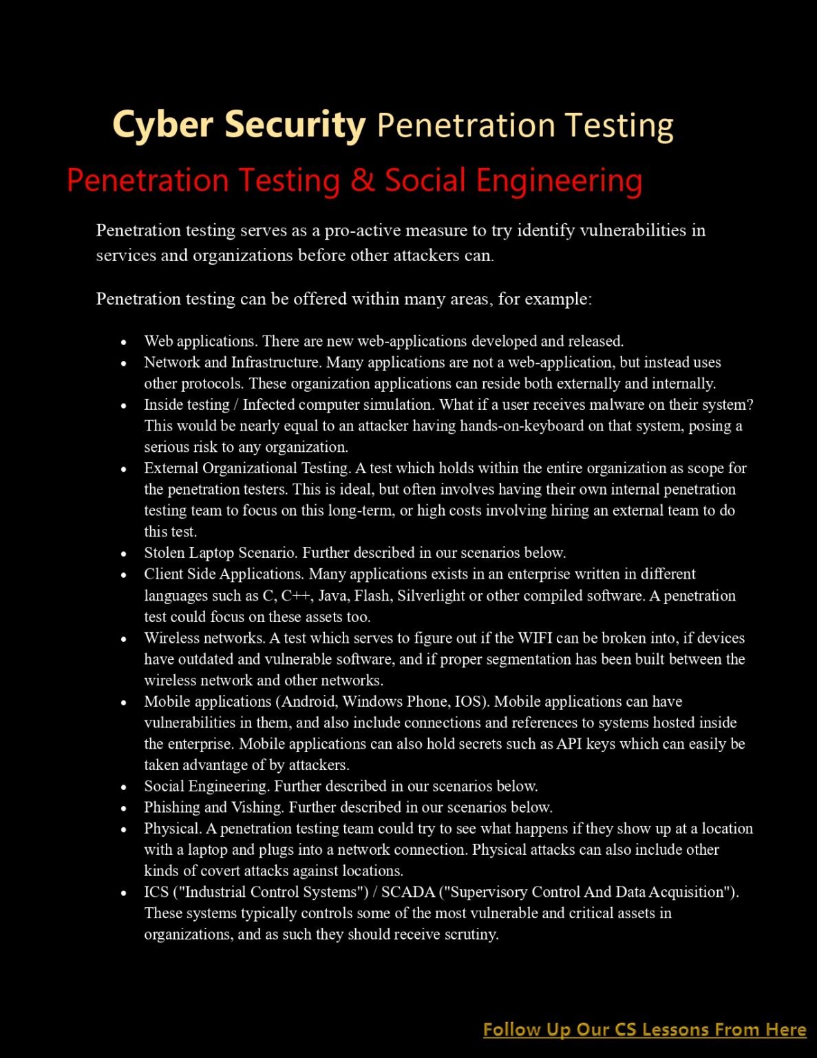 Cyber Security Penetration Testing (CS Lesson 11) PDF - Connect 4 Techs