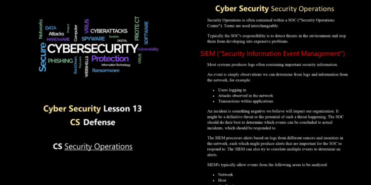 Cyber Security Lesson 13 (Cyber Security Security Operations)
