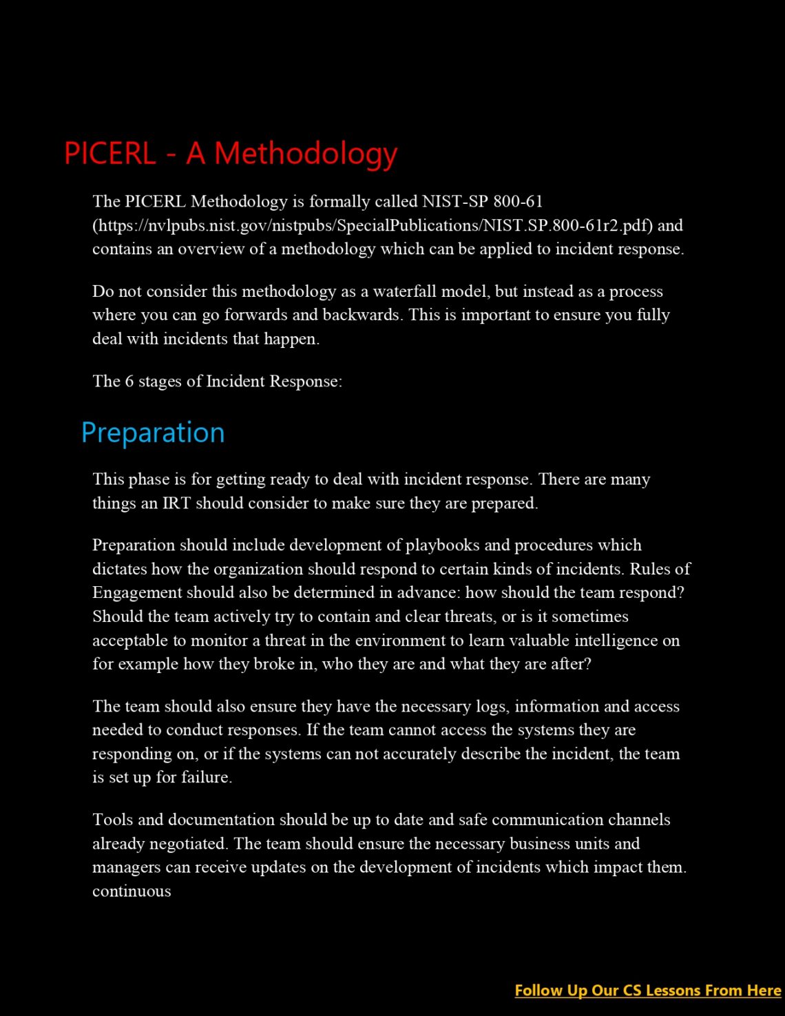 Cyber Security Incident Response (CS Lesson 14) PDF - Connect 4 Techs