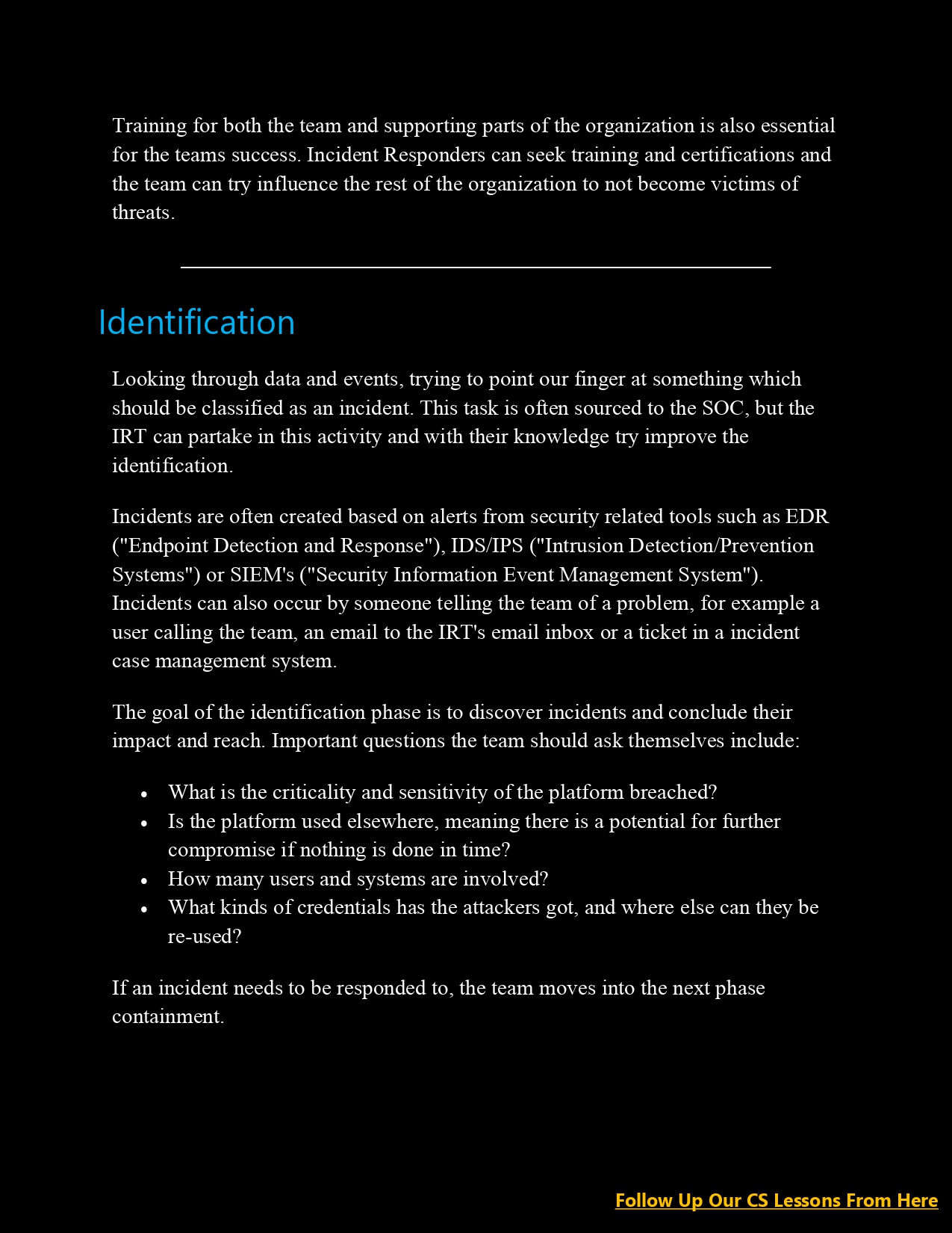 Cyber Security Incident Response (CS Lesson 14) PDF - Connect 4 Techs