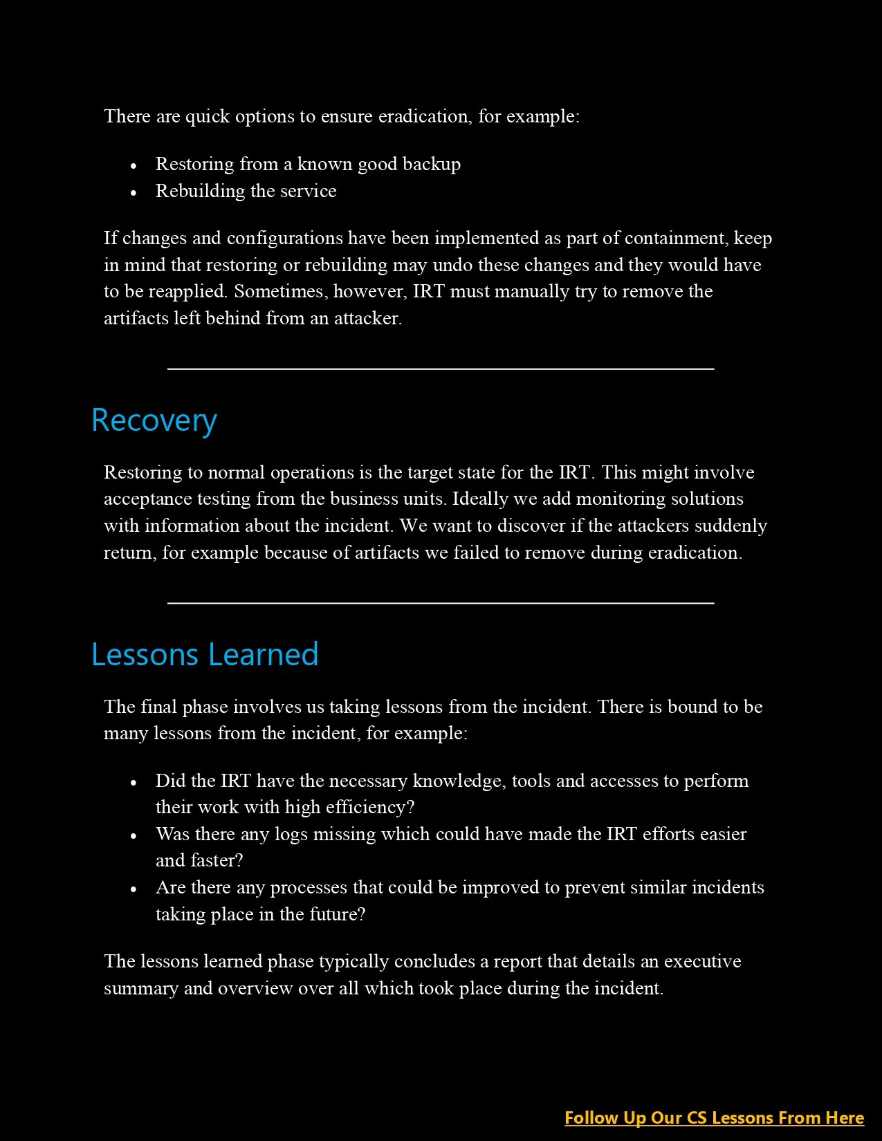 Cyber Security Incident Response (CS Lesson 14) PDF - Connect 4 Techs