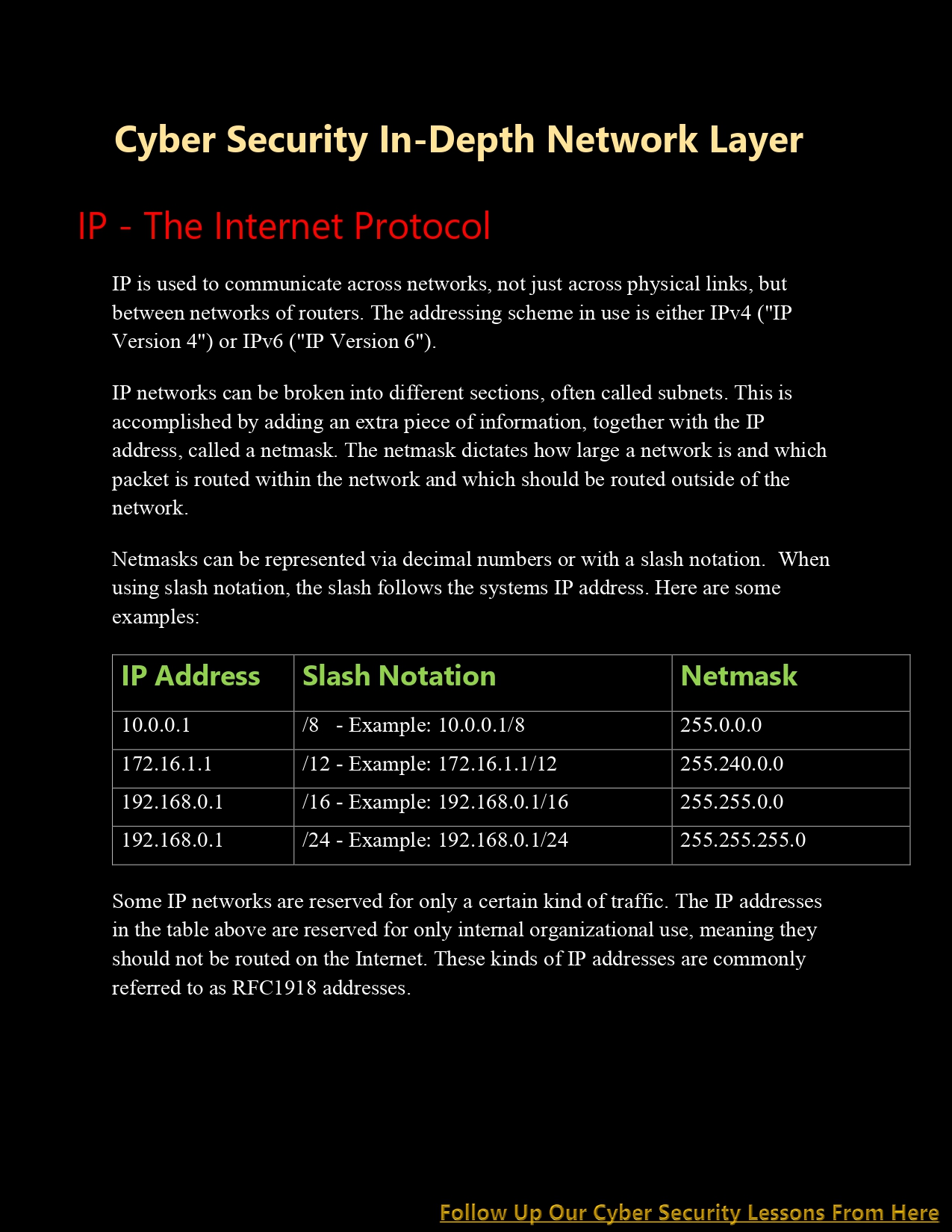 Cyber Security In-Depth Network Layer (CS Lesson 3) PDF - Connect 4 Techs