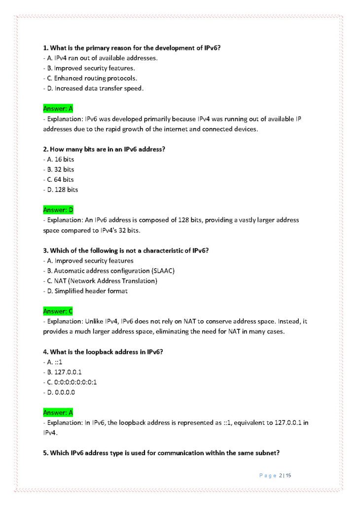 47 IPv6 Multiple Choice Questions & Answers with Explanations