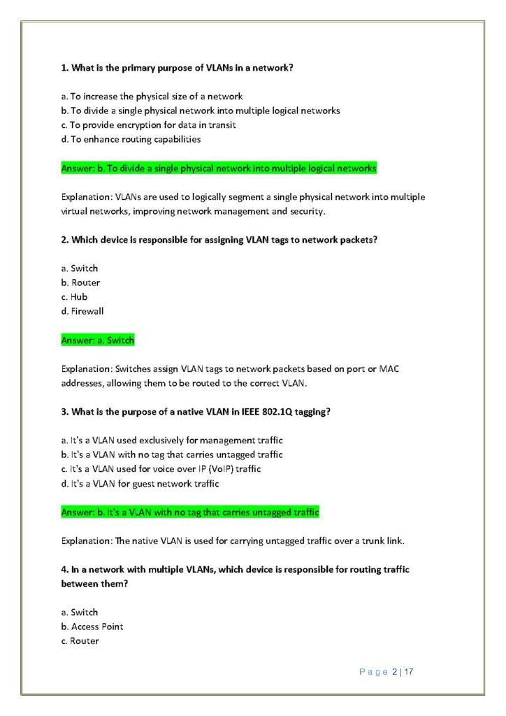 48 VLAN MCQ and Answers with Explanations