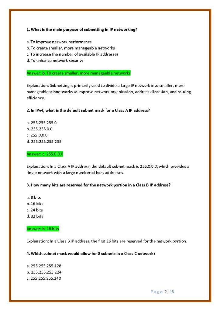 Master the Art of Subnetting - 45 MCQ with Detailed Explanations (PDF)