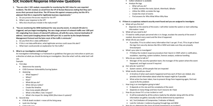 Cybersecurity Interview Questions - SOC Incident Response PDF - Connect 4 Techs Cybersecurity Interview Questions - SOC Incident Response PDF