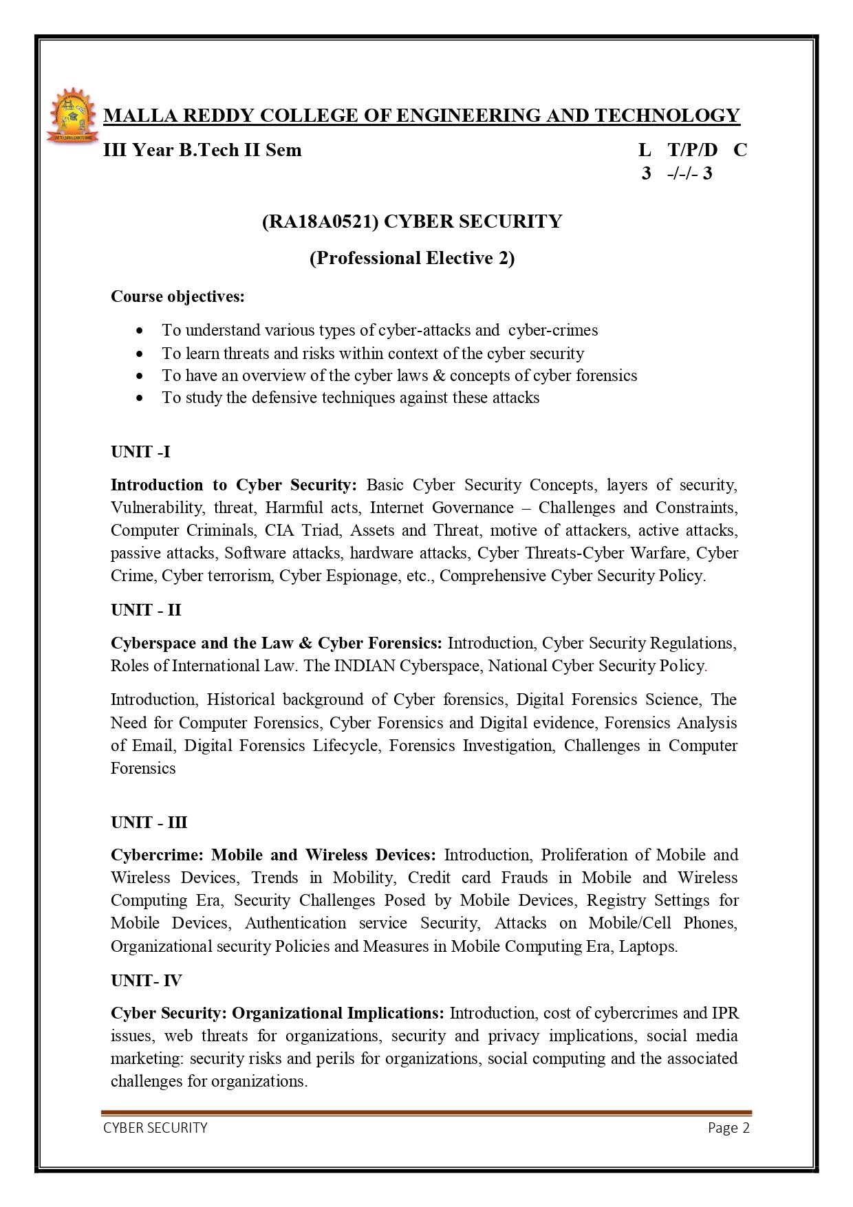 Digital Notes on Cyber Security (R18A0521) PDF