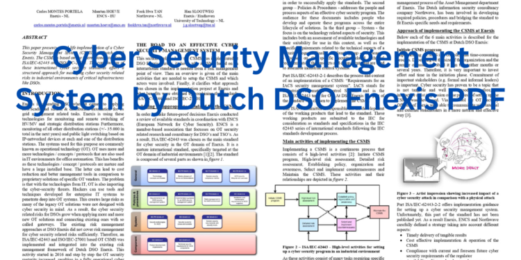 Cyber Security Management System ay Dutch DSO Enexis PDF - Connect 4 Techs Cyber Security Management System ay Dutch DSO Enexis PDF