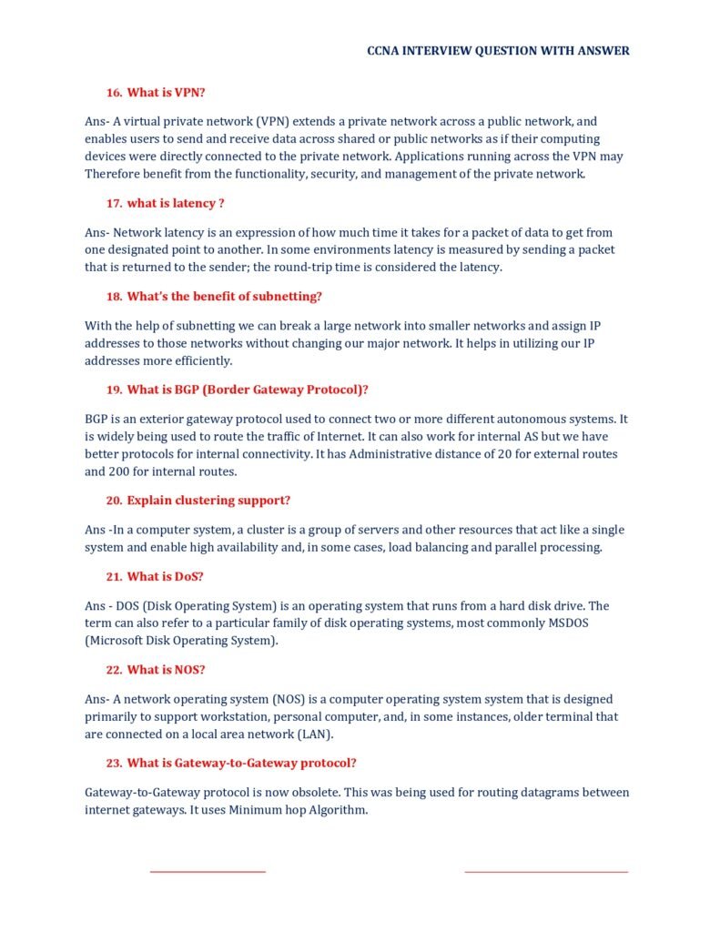 200+ CCNA Interview Questions PDF